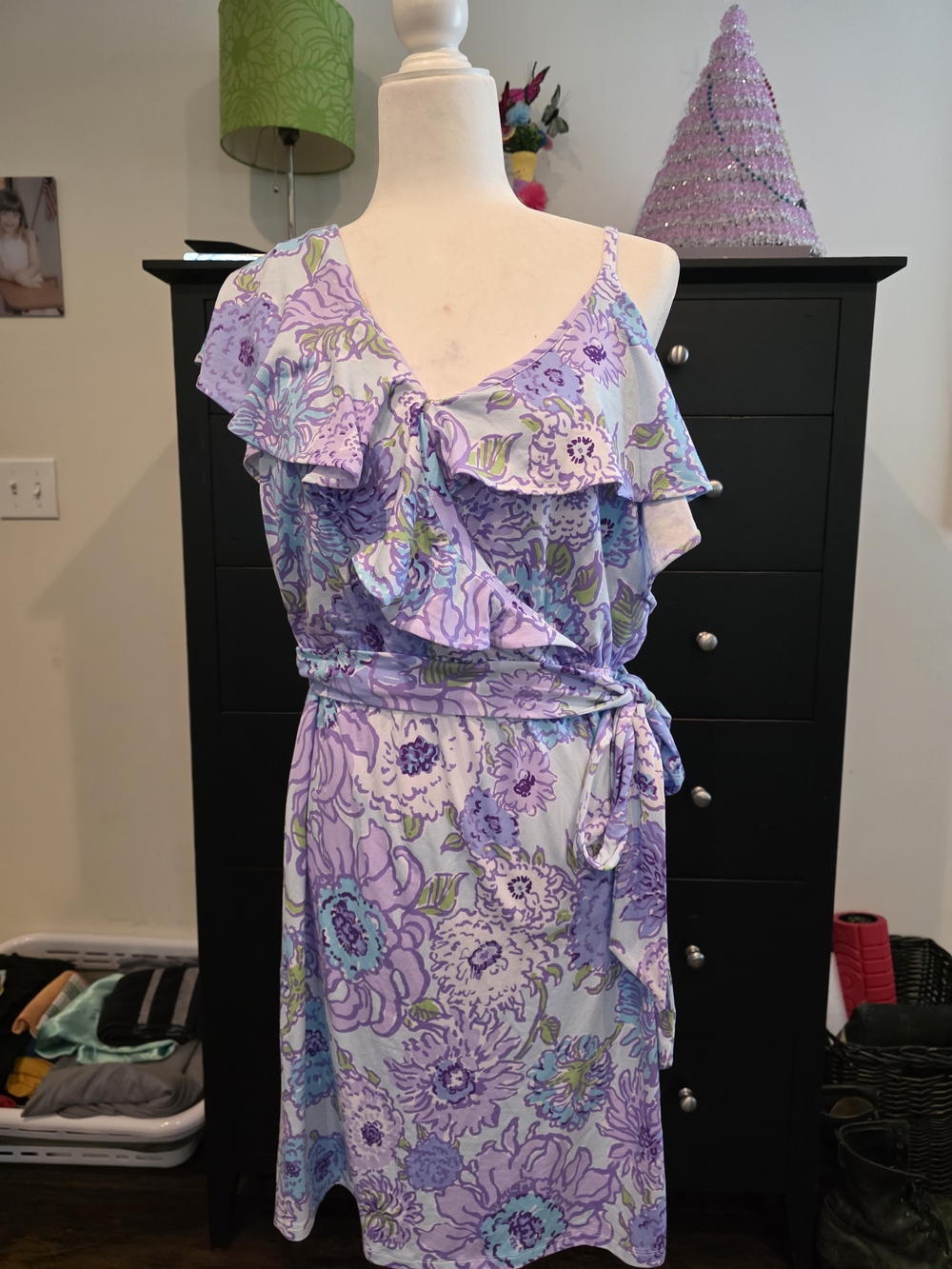 Lilly Pulitzer Lavender Floral One-Shoulder Ruffle Wrap Dress